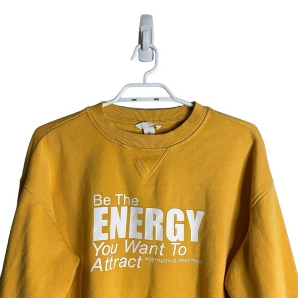 H&M Women's Yellow Crewneck Positive Message Printed Sweatshirt - Picture 2 of 9